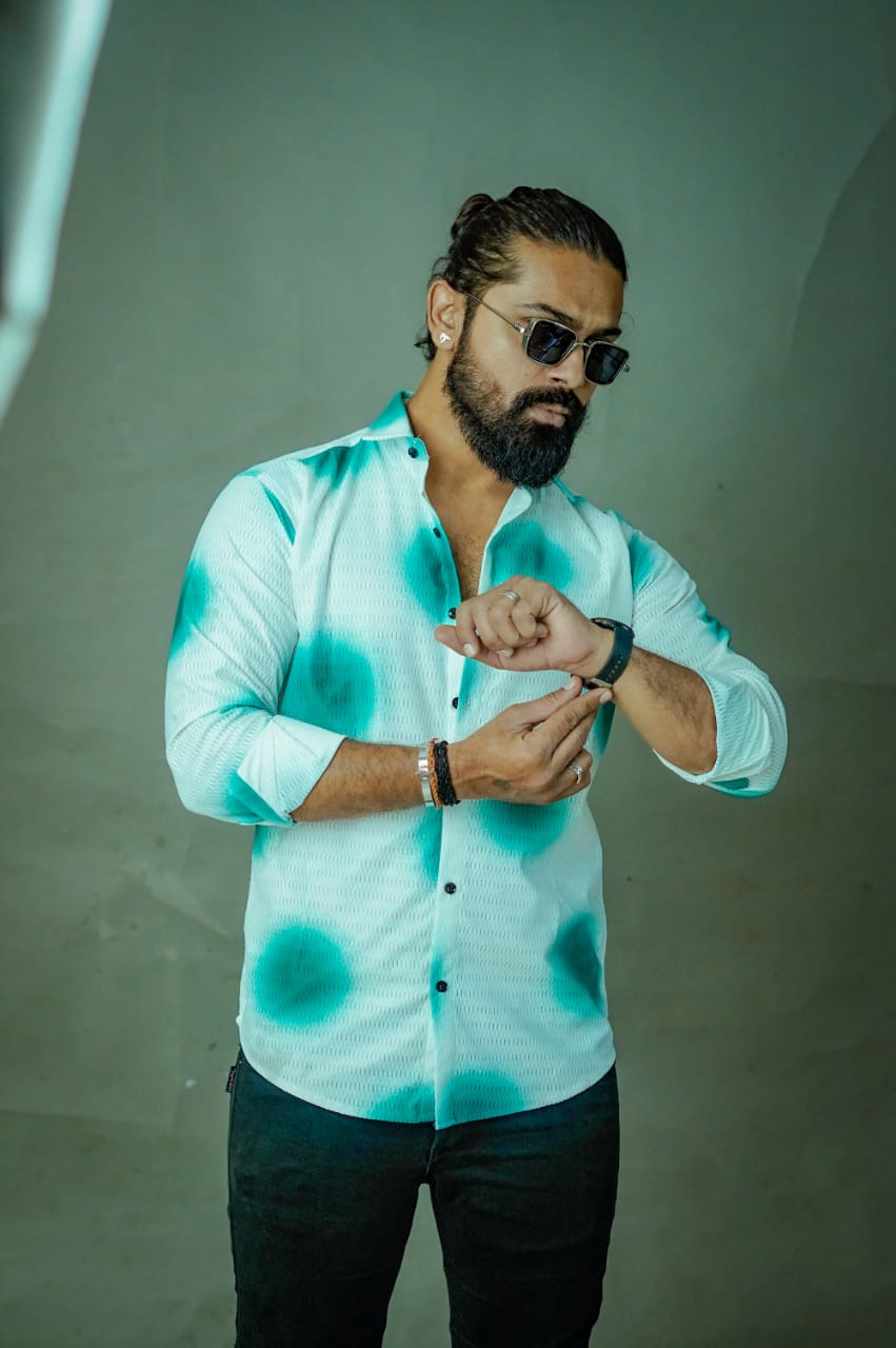 Men’s Aqua Splash Printed Casual Shirt – Full Sleeve